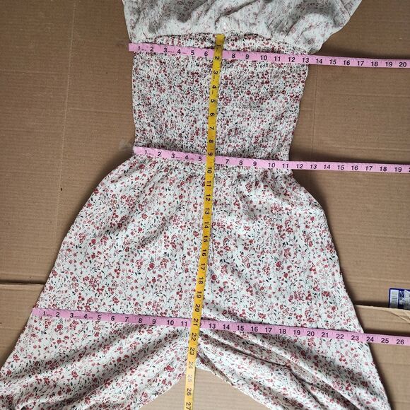 Japna Strapless Wide Leg Jumpsuit Ruffles Cream Red Floral Flare Smocked Size S - Picture 4 of 13